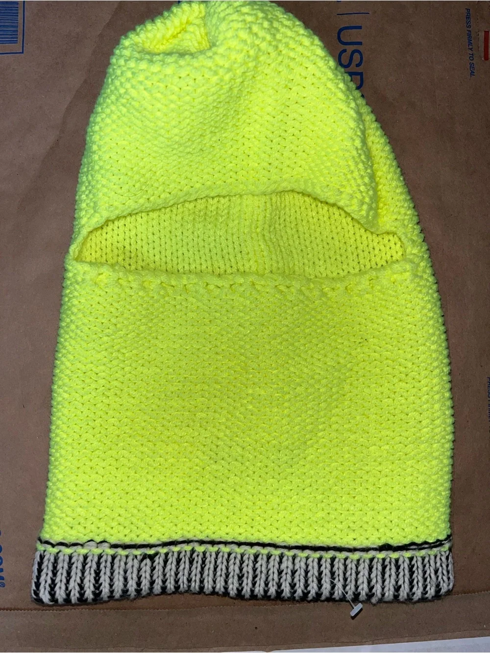 NWOT Neon Yellow Knit balaclava Sweater material stretch thick heavy cotton new
